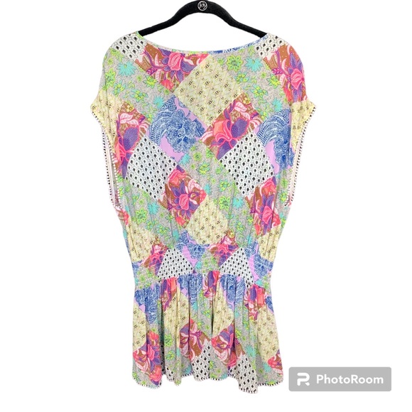 Victorias Secret S Relaxed Pink Green Blue Mixed Print Patchwork Swim Cover Up - Picture 2 of 12